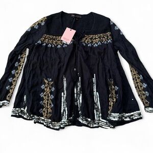Black boho embroidered blouse